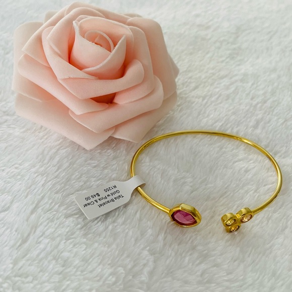 TALIA NWT Gold Crystal Cuff Bracelet with Pink & Clear Crystals - Picture 1 of 13